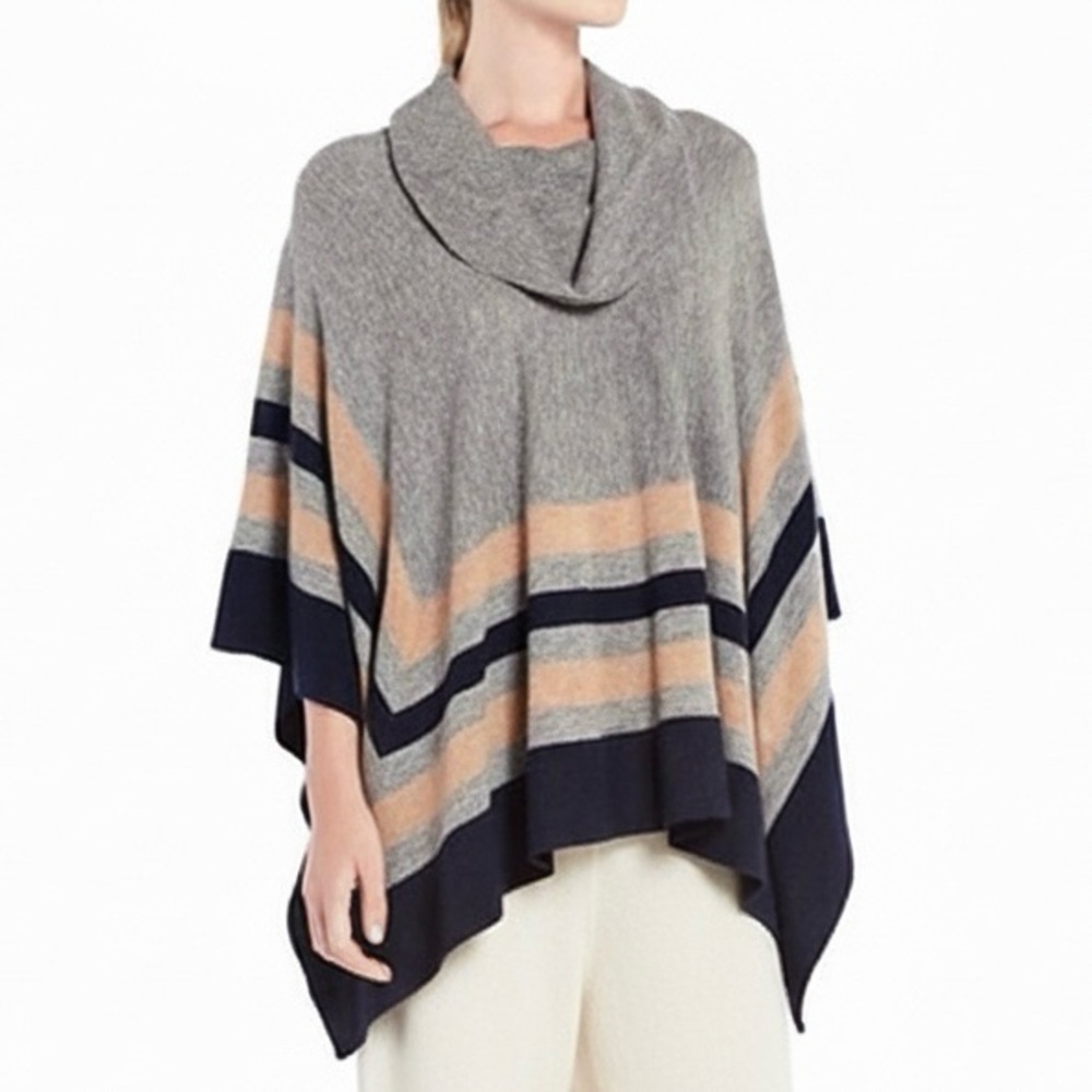 BCBG MaxAzria Gray Wyona Lambswool Funnel Neck Poncho - One Size